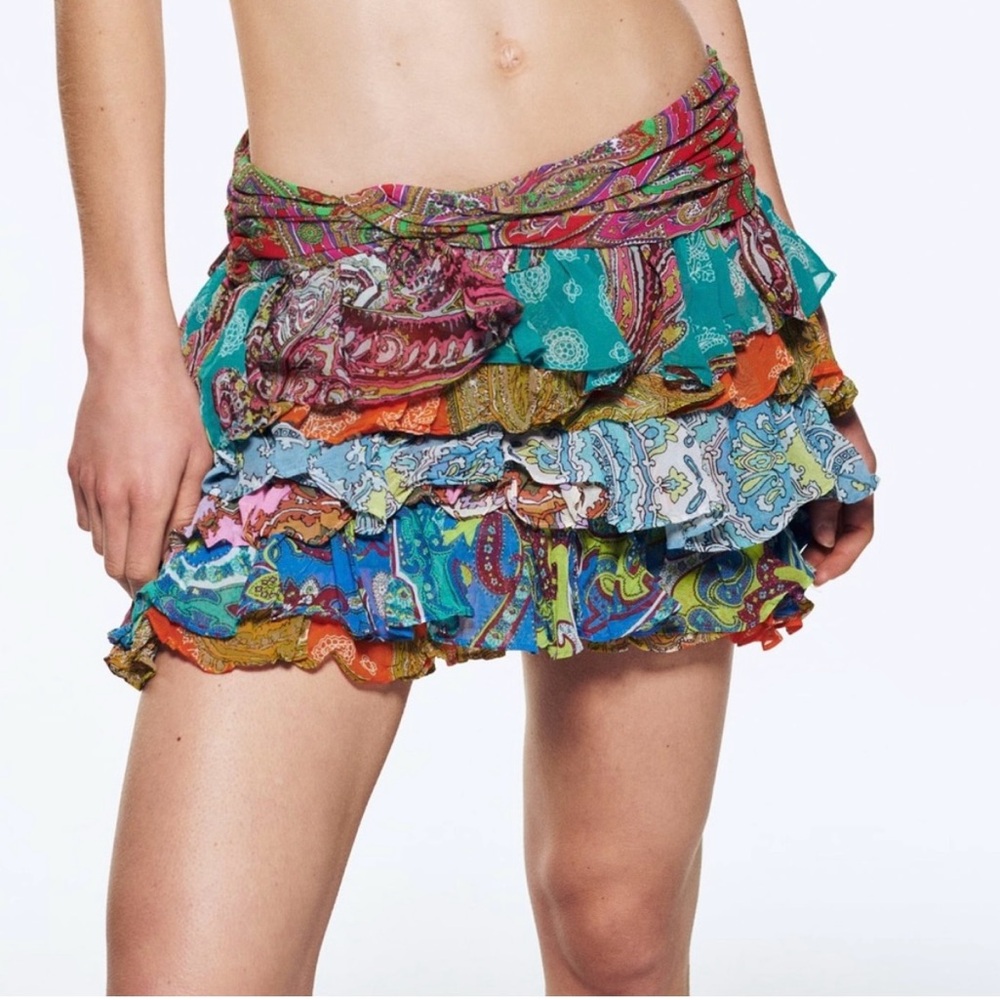 Zara Mini Ruffled Patchwork Skirt